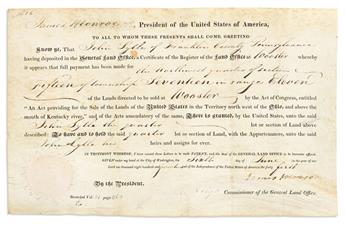 MONROE, JAMES. Three partly-printed vellum Documents Signed, as President, each granting land to various parties.